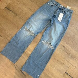 Wide leg high waisted distressed denim jeans